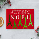 Cartão De Festividades Torre Eiffel Joyeux Noel Red & Green Natal<br><div class="desc">Este cartão de feriado único em Paris apresenta a saudação "Joyeux Noel" com a Torre Eiffel em tons de verde. Personalize facilmente a dentro deste cartão com uma mensagem de feriado personalizada.</div>