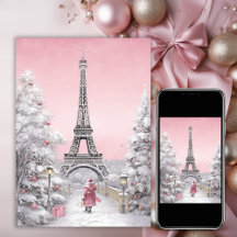 Torre Eiffel, Papais noeis, Natal Rosa-Chic Paris