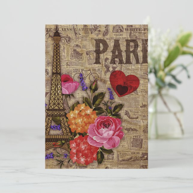 Cartão De Festividades Torre Eiffel Vintage Francês (Em pé/Frente)