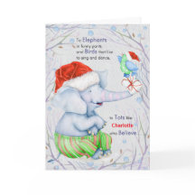 Tots on Christmas Watercolor Elephant Bird
