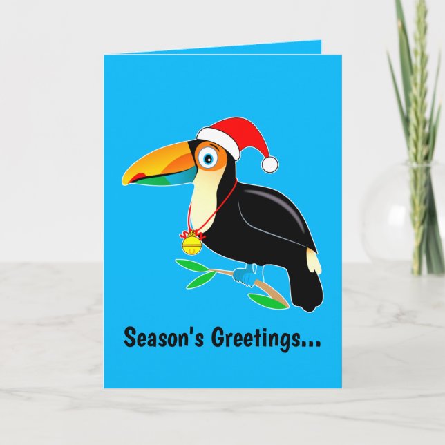 Cartão De Festividades Toucan with Santa Hat Happy Holidays! (Frente)