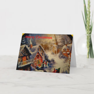Cartão De Festividades town scene_Painting, Merry Christmas