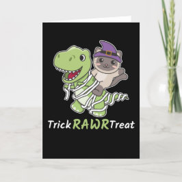 Cartão De Festividades Traço de Gato Rawr Treat T-rex Mummy Costume