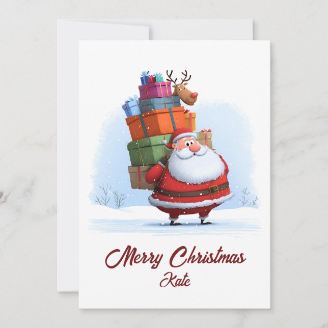 Cartão De Festividades Traditional Christmas Santa Claus with Reindeer (Frente)