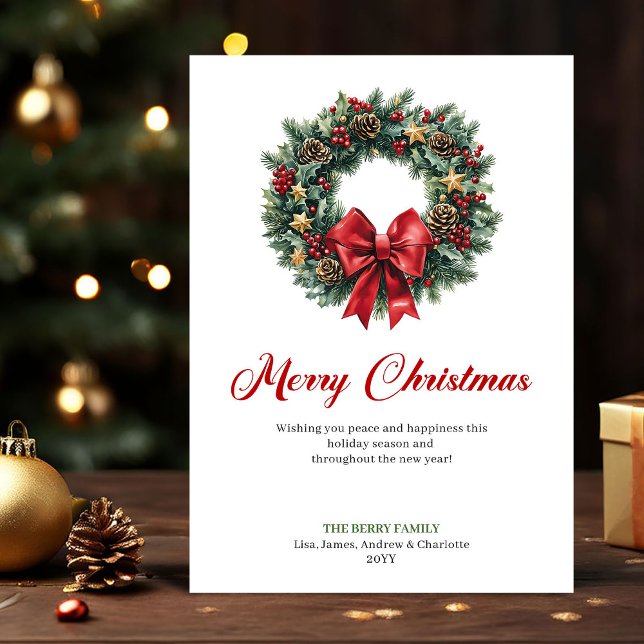 Cartão De Festividades Traditional Christmas Wreath Greeting Card Design (Traditional Christmas Wreath Greeting Card Design)