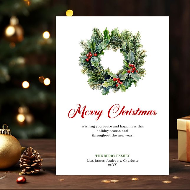 Cartão De Festividades Traditional Christmas Wreath Holiday Greeting Card (Traditional Christmas Wreath Holiday Greeting Card)