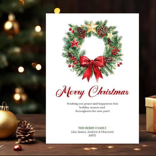 Cartão De Festividades Traditional Christmas Wreath Holiday Greeting Card (Traditional Christmas Wreath Holiday Greeting Card)