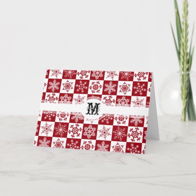 Cartão De Festividades Traditional Family Christmas Red Snowflake Pattern (Frente)