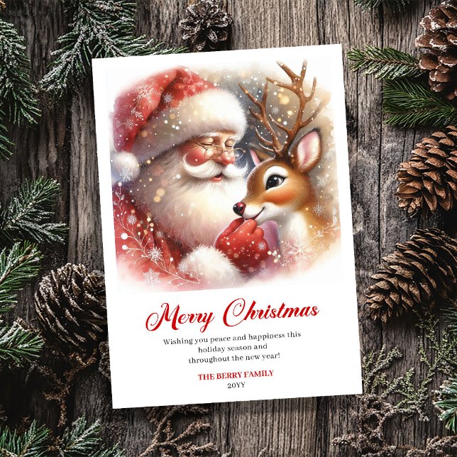 Cartão De Festividades Traditional Santa Rudolph Scene Holiday Greeting  (Traditional Santa Rudolph Scene Holiday Greeting Card)