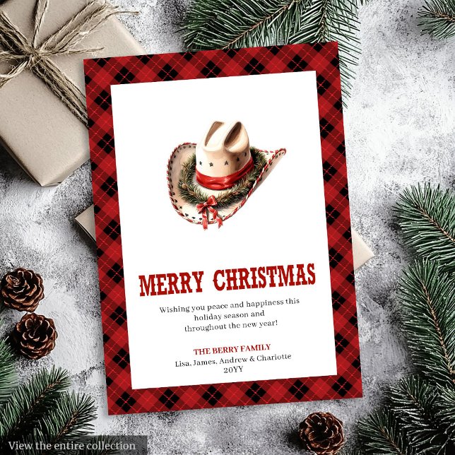 Cartão De Festividades Traditional Western Plaid Holiday Greeting Card (Traditional Western Plaid Holiday Greeting Card)
