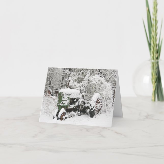 Cartão De Festividades Trator coberto por neve (Frente)