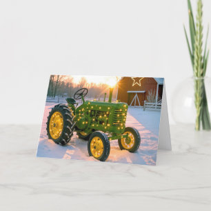 Cartão De Festividades Trator Velho Verde de Natal na Fazenda
