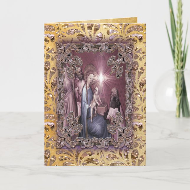 Cartão De Festividades Trazendo presentes para o bebê Jesus (Frente)