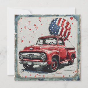 Cartão De Festividades Trazer Red Truck Bliss: Glória Vintage