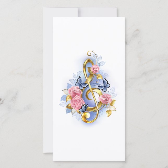 Cartão De Festividades Treble clef with Pink Roses (Frente)