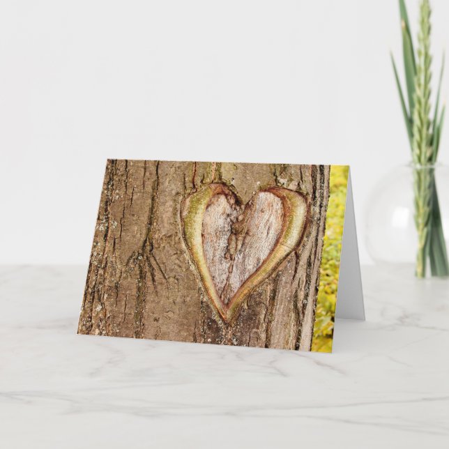 Cartão De Festividades Tree Carved Heart Valentines Day Card (Frente)