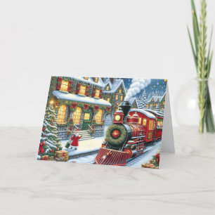 Cartão De Festividades Trem de Natal da Vila do Papai Noel