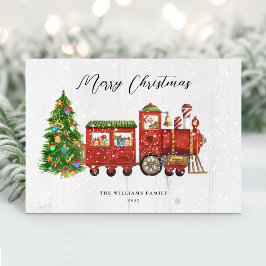 Cartão De Festividades Trem de Natal do Papai Noel Vintage Não-Fotográfic