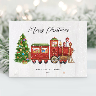 Cartão De Festividades Trem de Natal do Papai Noel Vintage Não-Fotográfic