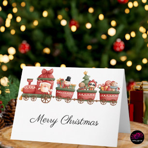 Cartão De Festividades Trem de Natal Fofo do Papai Noel e Amigos
