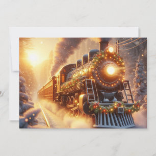 Cartão De Festividades Trem de Natal Vintage Férias Inverno Nevado
