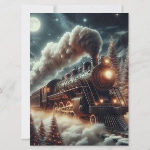Cartão De Festividades Trem noturno de Natal/Inverno