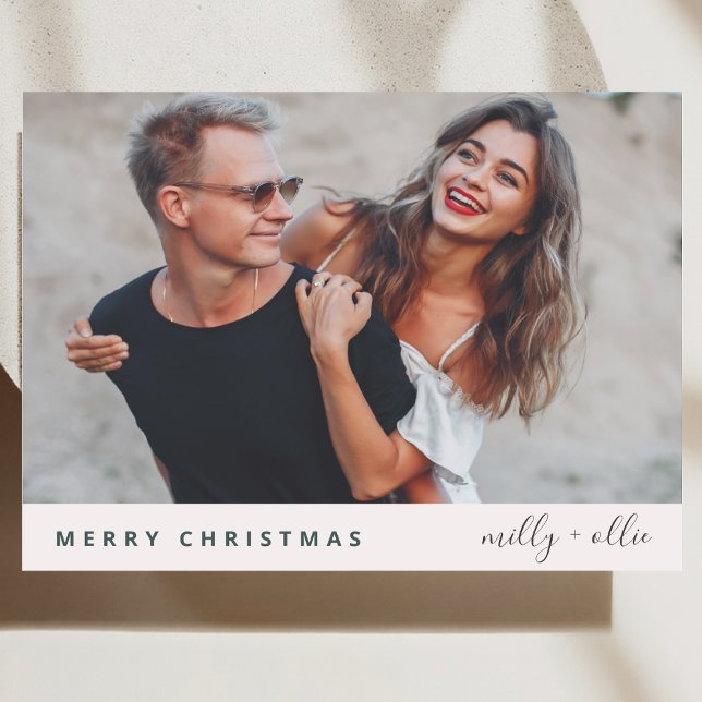Cartão De Festividades Trendy Christmas | Foto do Casal moderno (A simple, elegant Christmas photo card with modern typography and timeless minimalist charm.)