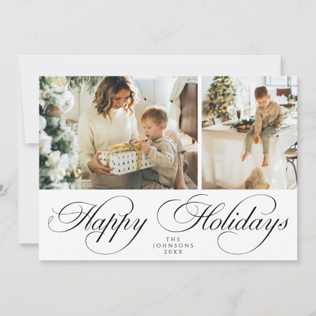 Cartão De Festividades Trendy Elegant Family Photo Collage Christmas (Frente)