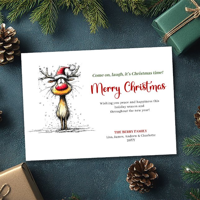 Cartão De Festividades Trendy Funny Reindeer Christmas Greeting Card (Trendy Funny Reindeer Christmas Greeting Card)