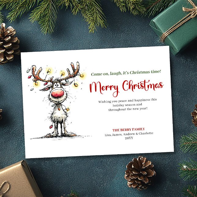 Cartão De Festividades Trendy Funny Reindeer Holiday Greeting Design (Trendy Funny Reindeer Holiday Greeting Design)