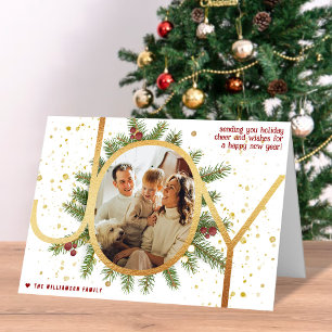 Cartão De Festividades Trendy Joy Pine Boughs Wreath Foto de Natal