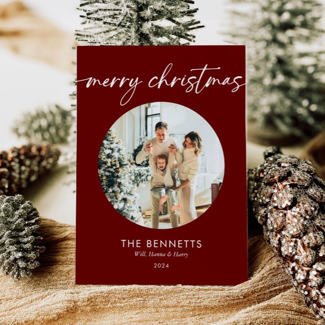 Cartão De Festividades Trendy Modern Red Photo Feliz Natal (Criador carregado)