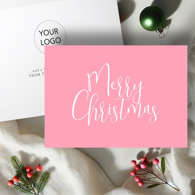 Cartão De Festividades Trendy Pink Felry Natal (Pink business Christmas cards with logo by Victoria Grigaliunas of Do Tell A Belle)