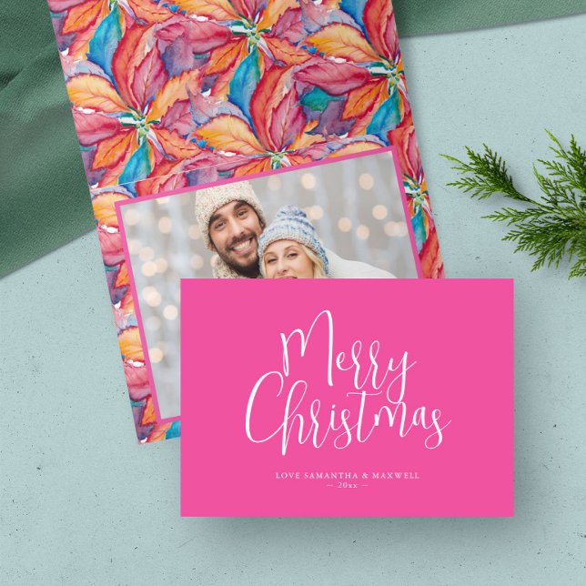 Cartão De Festividades Trendy Pink Felry Natal (Christmas card pink folded watercolor art and design by Victoria Grigaliunas of Do Tell A Belle)