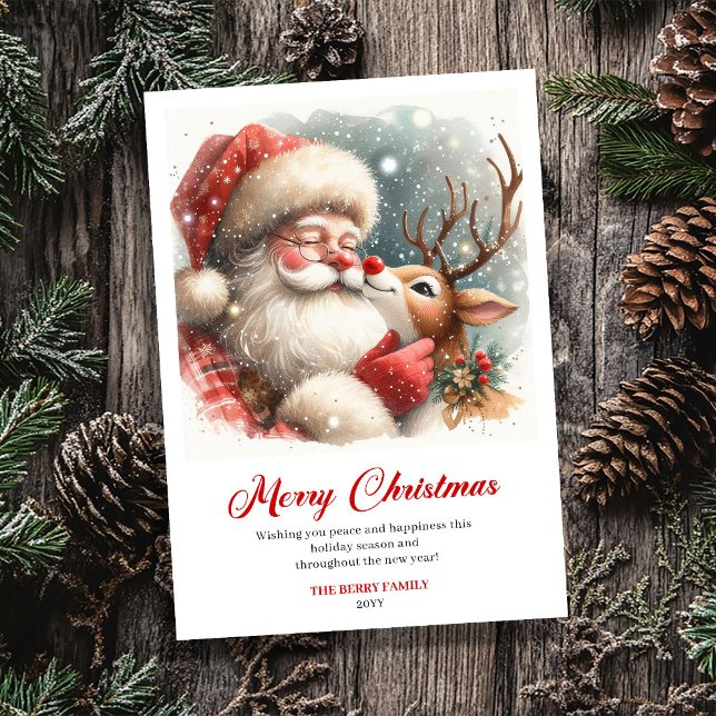 Cartão De Festividades Trendy Rudolph Santa Claus Whimsical Christmas  (Trendy Rudolph Santa Claus Whimsical Christmas Greeting Card)