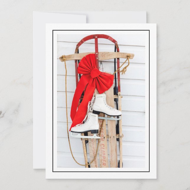 Cartão De Festividades Trenó Antigo com Patins de Gelo (Frente)