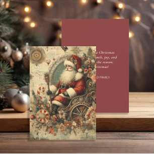 Cartão De Festividades Trenó de Papai Noel Vintage Feliz Natal