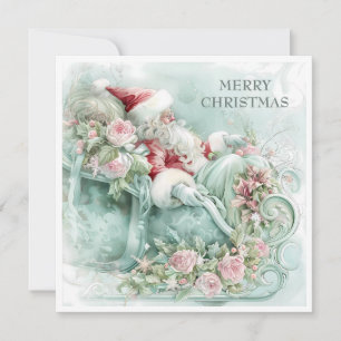 Cartão De Festividades Trenó de Papai Noel Vintage Natal Vermelho Azul Tu