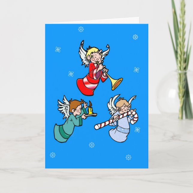 Cartão De Festividades Três Anjos de Natal (Frente)