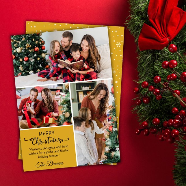 Cartão De Festividades Três colagem fotográfica, um belo Natal (Front/Back )