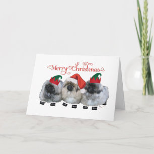 Cartão De Festividades Três Filhotes de Pekingese no Natal