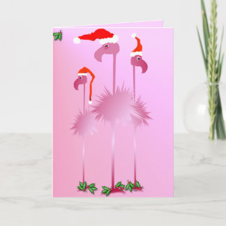 Cartão De Festividades Três Flamingos de Natal Rosa