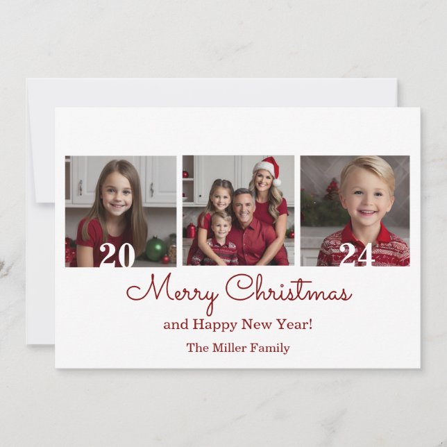 Cartão De Festividades Três Foto Simples Natal (Frente)