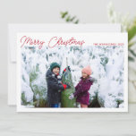 Cartão De Festividades Três Fotografias Collage Red Script Feliz Natal<br><div class="desc">Este simples e moderno cartão de Natal Merry de lado duplo apresenta um modelo para três fotos e texto totalmente editável para que você possa escolher sua saudação favorita.</div>