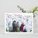 Cartão De Festividades Três Fotografias Collage Red Script Feliz Natal<br><div class="desc">Este simples e moderno cartão de Natal Merry de lado duplo apresenta um modelo para três fotos e texto totalmente editável para que você possa escolher sua saudação favorita.</div>