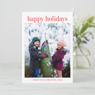 Cartão De Festividades Três Fotos Verticais Tipografia Vermelha Feliz