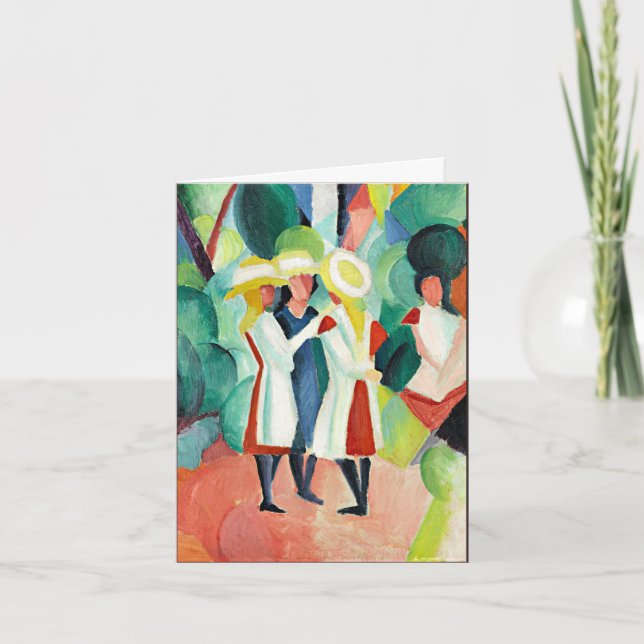 Cartão De Festividades Três garotas em Chapéus de Palha Amarela (Frente)