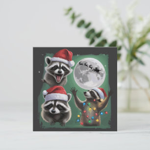 Cartão De Festividades Três Guaxinins Com O Natal Da Galáxia Da Lua 