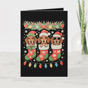 Cartão De Festividades Três Meias de Natal Divertidas de Dachshund de Elf