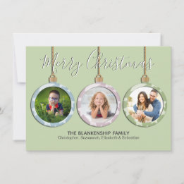 Cartão De Festividades Três Ornamentos Pastel de Natal com Foto Personali
